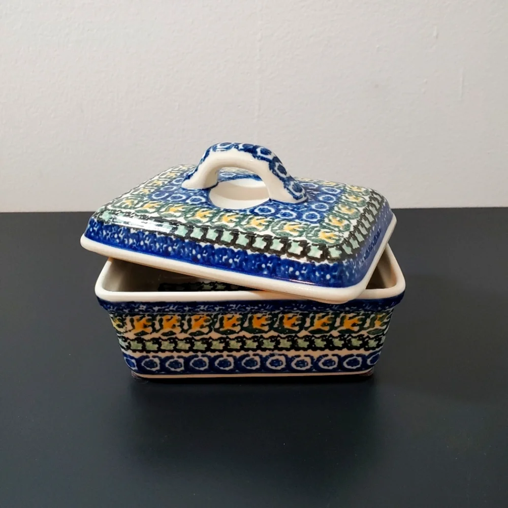 Ceramica Artystyczna Unikat Polish Pottery Covered Butter Box